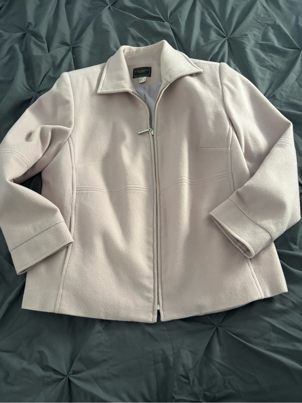Vintage Louben zip-front wool jacket in a soft blush pink